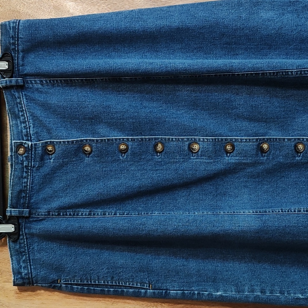 90s Vintage Orvis Denim Skirt Button Front Flared Hem Belt Loops 100% Cotton 14 - Picture 2 of 10